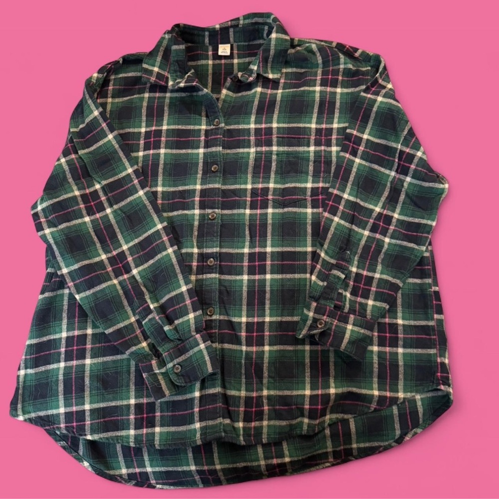 Old Navy Dark Green and Pink Plaid Shirt